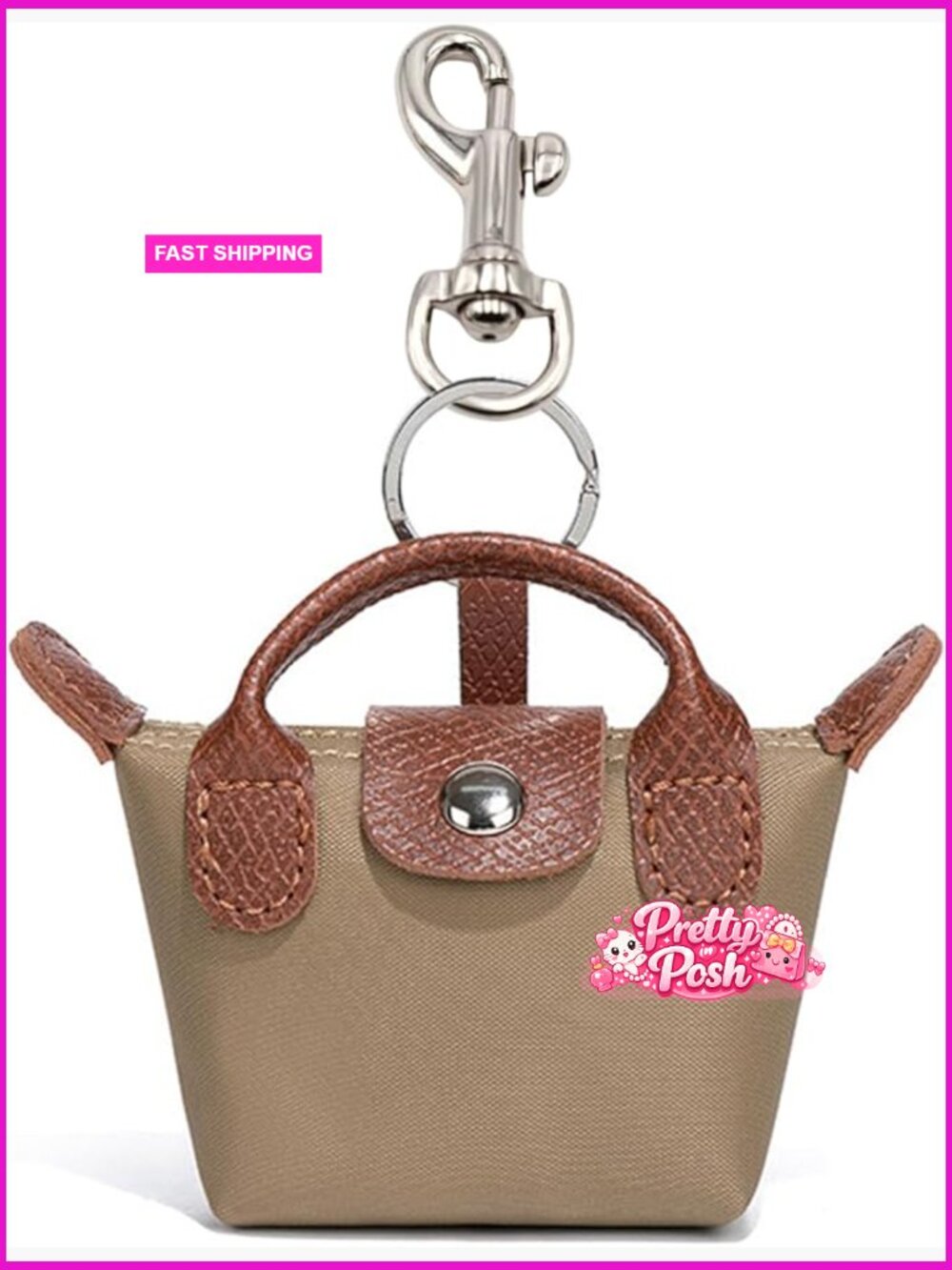 Nylon Mini Bag With Snap Closure, Detachable Keychain, Waterproof Cosmetic Pouch
